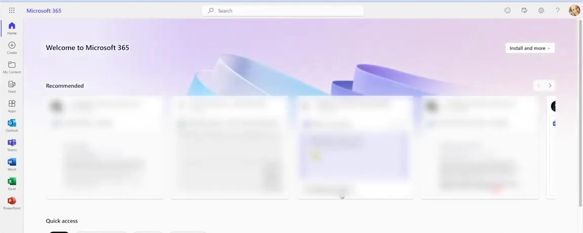 Step 4: Microsoft 365 dashboard after successful login