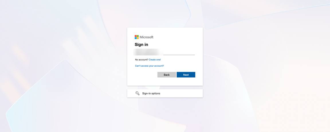 Step 1: Microsoft sign-in page with the work email entered