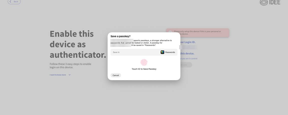 Step 5: Browser dialog asking to save a passkey with Touch ID